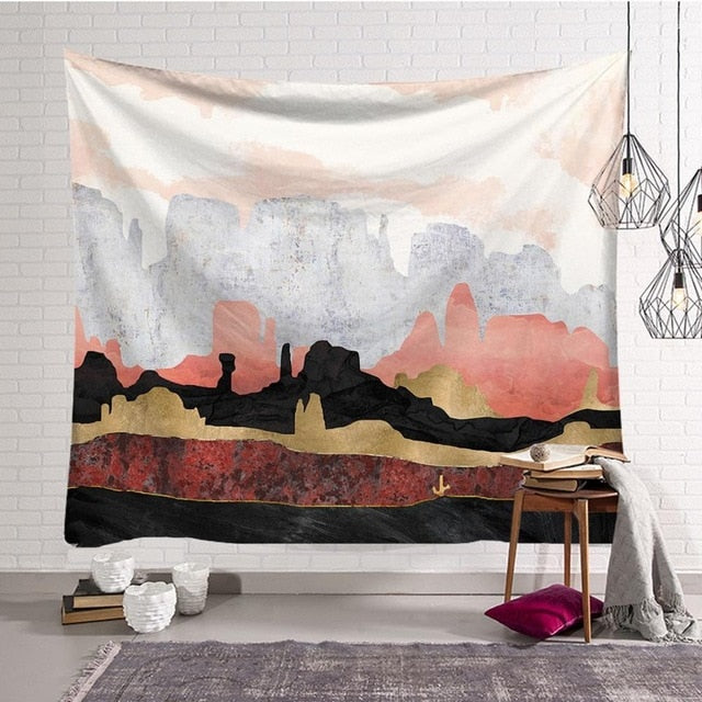 Pattern Mandala Wall Hanging Tapestry Travel Camping Mat Sunrise Oil Painting Pattern Yoga Pad Sleeping Carpet Beach Blanket