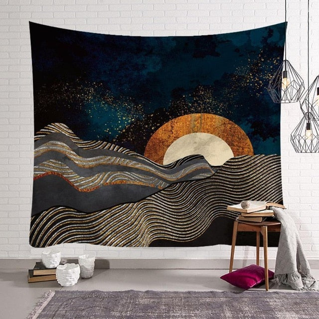 Pattern Mandala Wall Hanging Tapestry Travel Camping Mat Sunrise Oil Painting Pattern Yoga Pad Sleeping Carpet Beach Blanket