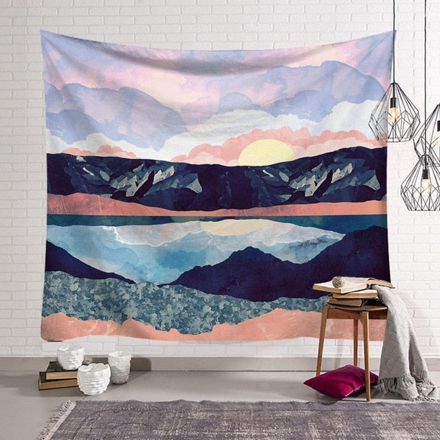 Pattern Mandala Wall Hanging Tapestry Travel Camping Mat Sunrise Oil Painting Pattern Yoga Pad Sleeping Carpet Beach Blanket