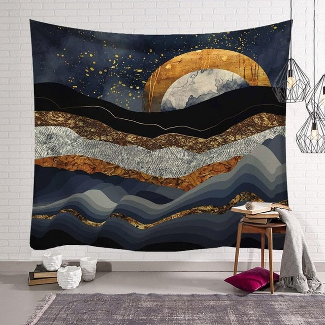Pattern Mandala Wall Hanging Tapestry Travel Camping Mat Sunrise Oil Painting Pattern Yoga Pad Sleeping Carpet Beach Blanket