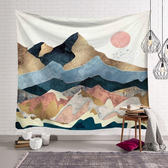 Pattern Mandala Wall Hanging Tapestry Travel Camping Mat Sunrise Oil Painting Pattern Yoga Pad Sleeping Carpet Beach Blanket