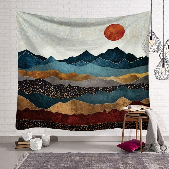 Pattern Mandala Wall Hanging Tapestry Travel Camping Mat Sunrise Oil Painting Pattern Yoga Pad Sleeping Carpet Beach Blanket