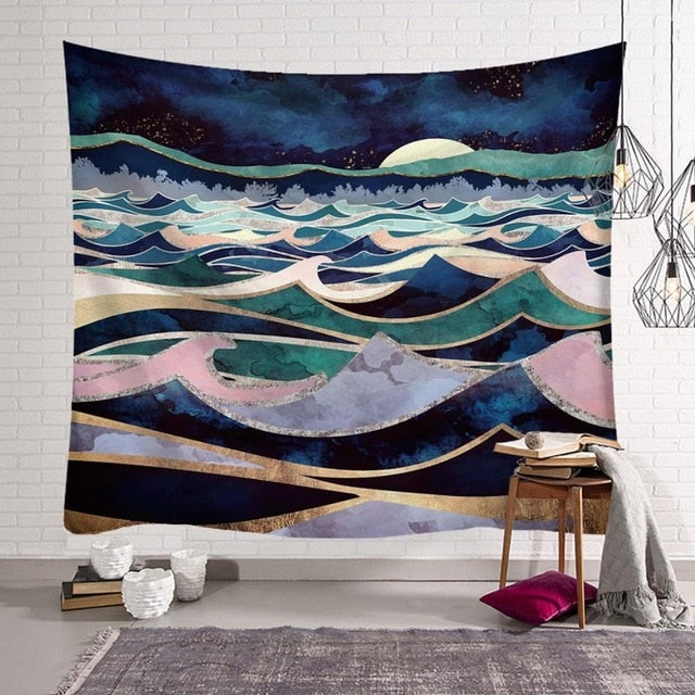 Pattern Mandala Wall Hanging Tapestry Travel Camping Mat Sunrise Oil Painting Pattern Yoga Pad Sleeping Carpet Beach Blanket