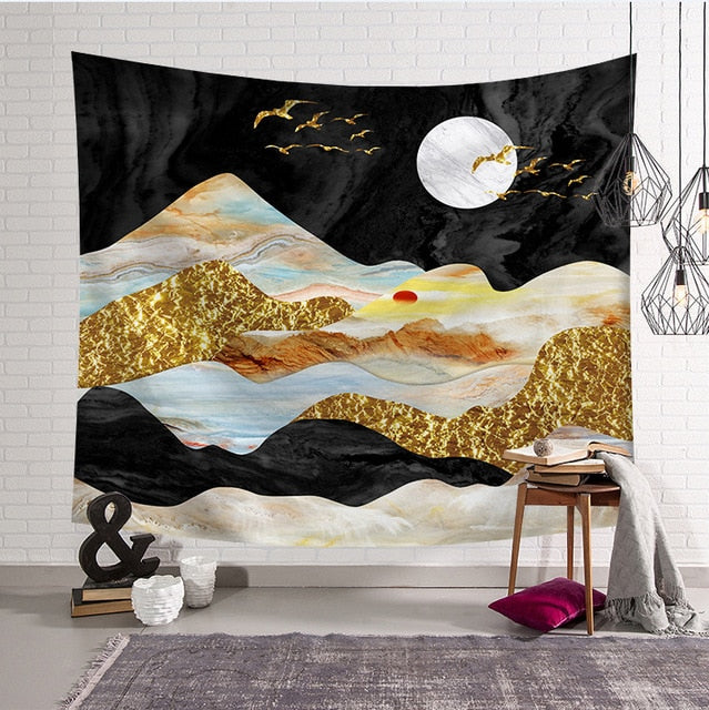 Pattern Mandala Wall Hanging Tapestry Travel Camping Mat Sunrise Oil Painting Pattern Yoga Pad Sleeping Carpet Beach Blanket