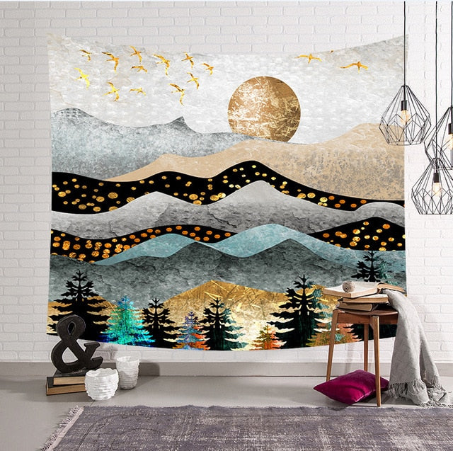 Pattern Mandala Wall Hanging Tapestry Travel Camping Mat Sunrise Oil Painting Pattern Yoga Pad Sleeping Carpet Beach Blanket