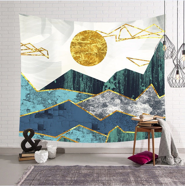 Pattern Mandala Wall Hanging Tapestry Travel Camping Mat Sunrise Oil Painting Pattern Yoga Pad Sleeping Carpet Beach Blanket