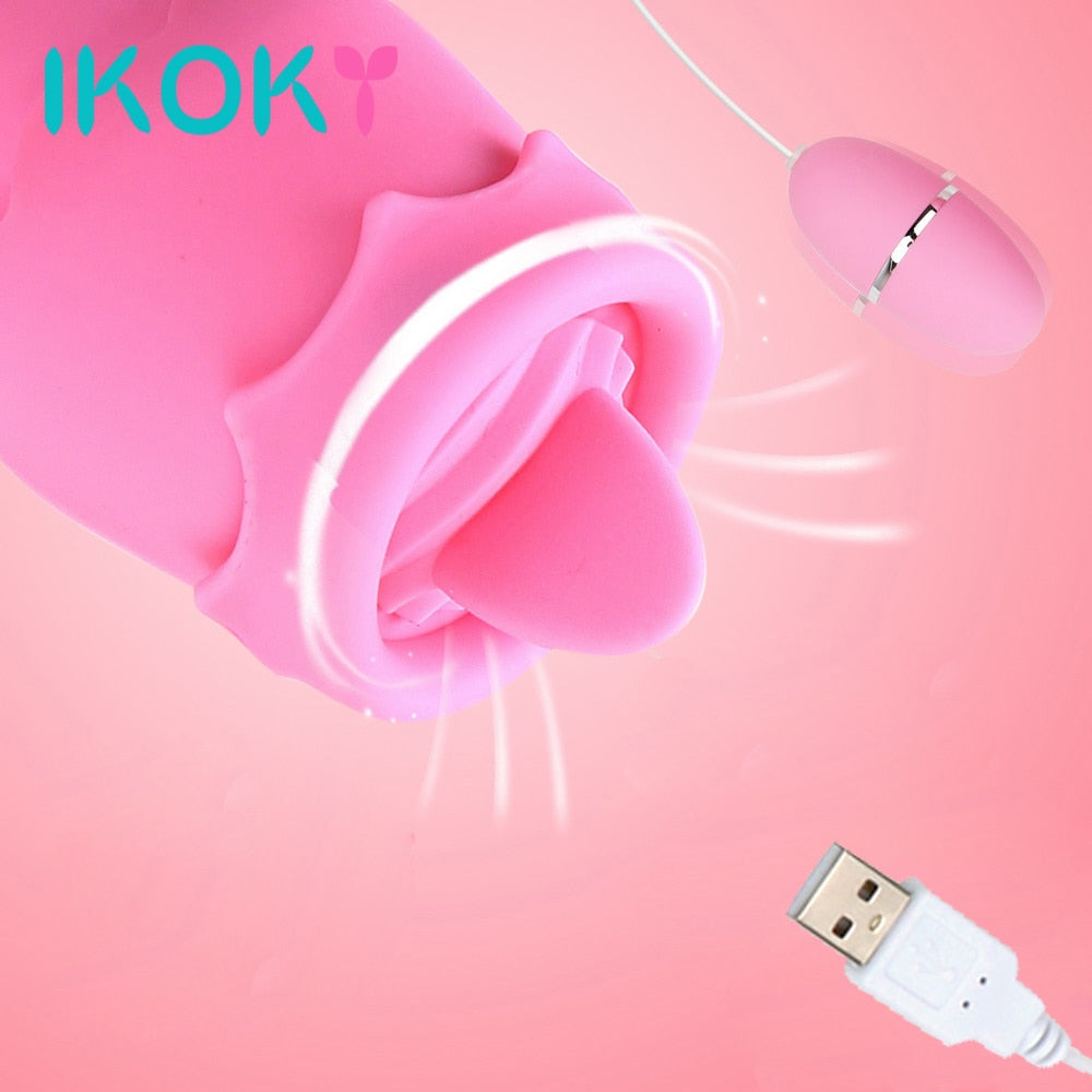 IKOKY Tongue Vibrators 11 Modes USB Power Vibrating Egg G-spot Massage Licking Clitoris Stimulator Sex Toys for Women