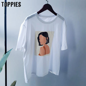Toppies 2020 summer character t-shirts fashion girls tops short sleeve printing t-shirts korean women clothes 95% cotton