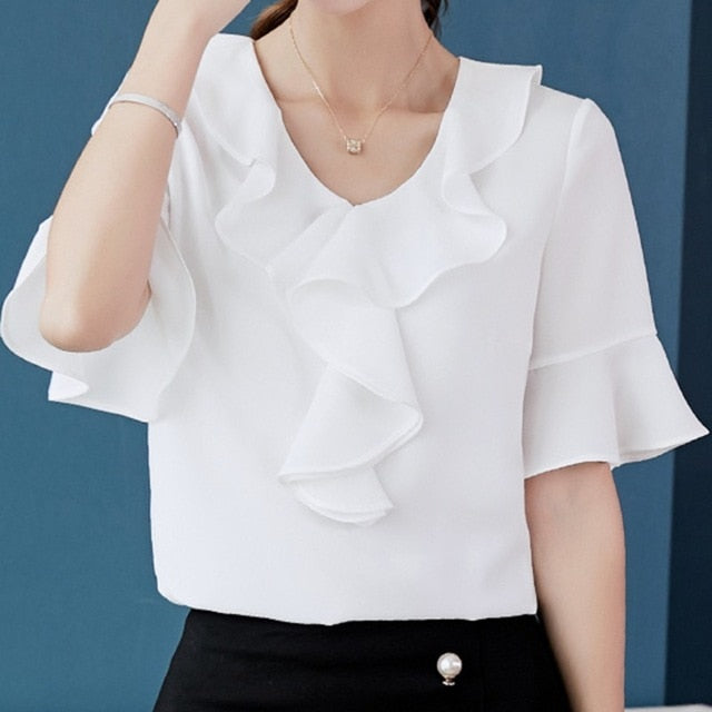 Brand Blouses Woman Clothing Summer Office Lady Big Size Tunic Tops 2020 Casual Short Sleeve Print Shirt Blouse Blusa Feminina