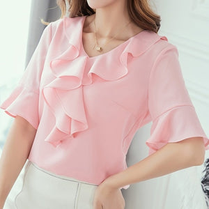 Brand Blouses Woman Clothing Summer Office Lady Big Size Tunic Tops 2020 Casual Short Sleeve Print Shirt Blouse Blusa Feminina