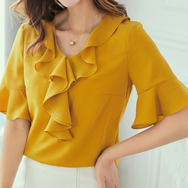 Brand Blouses Woman Clothing Summer Office Lady Big Size Tunic Tops 2020 Casual Short Sleeve Print Shirt Blouse Blusa Feminina