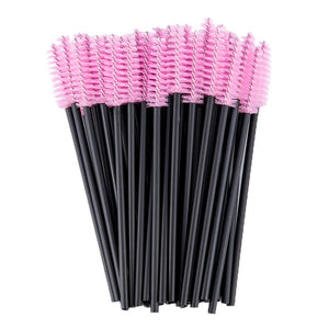 zwellbe Good Quality Disposable 50 Pcs/Pack Crystal Eyelash Makeup Brush  Diamond Handle Mascara Wands Eyelash Extension Tool