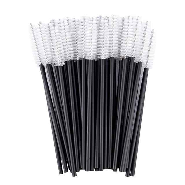 zwellbe Good Quality Disposable 50 Pcs/Pack Crystal Eyelash Makeup Brush  Diamond Handle Mascara Wands Eyelash Extension Tool