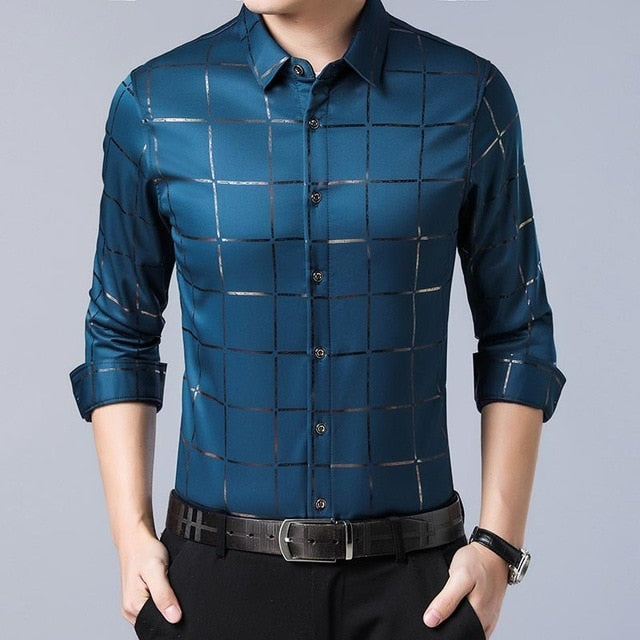 2020 Brand Casual Spring Luxury Plaid Long Sleeve Slim Fit Men Shirt Streetwear Social Dress Shirts Mens Fashions Jersey 2309
