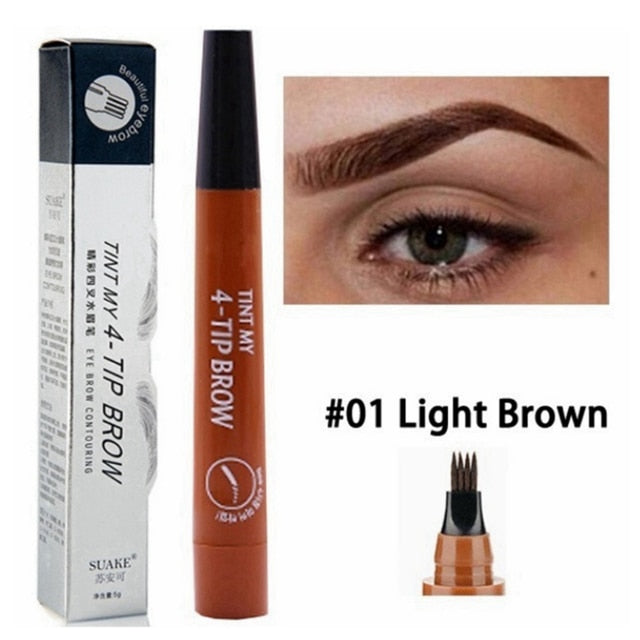 Hot Selling Eyebrow Pen Waterproof 4 Fork Tip Eyebrow Tattoo Pencil Long Lasting Professional Brown Black Liquid Eye Brow Pencil