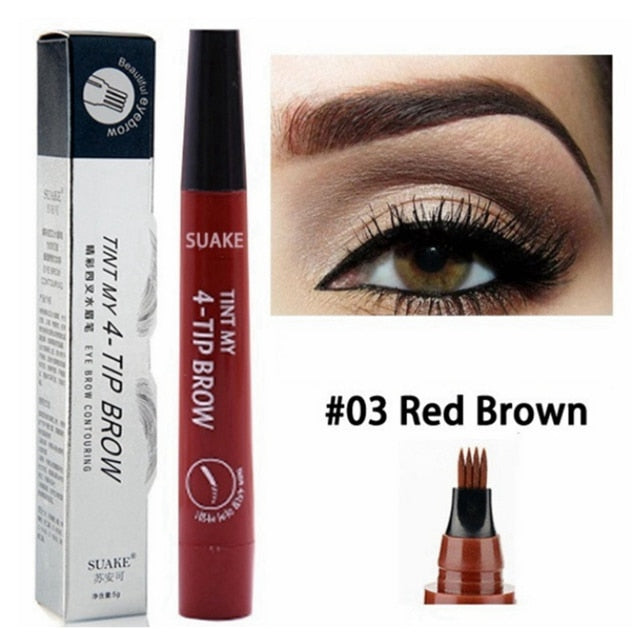Hot Selling Eyebrow Pen Waterproof 4 Fork Tip Eyebrow Tattoo Pencil Long Lasting Professional Brown Black Liquid Eye Brow Pencil