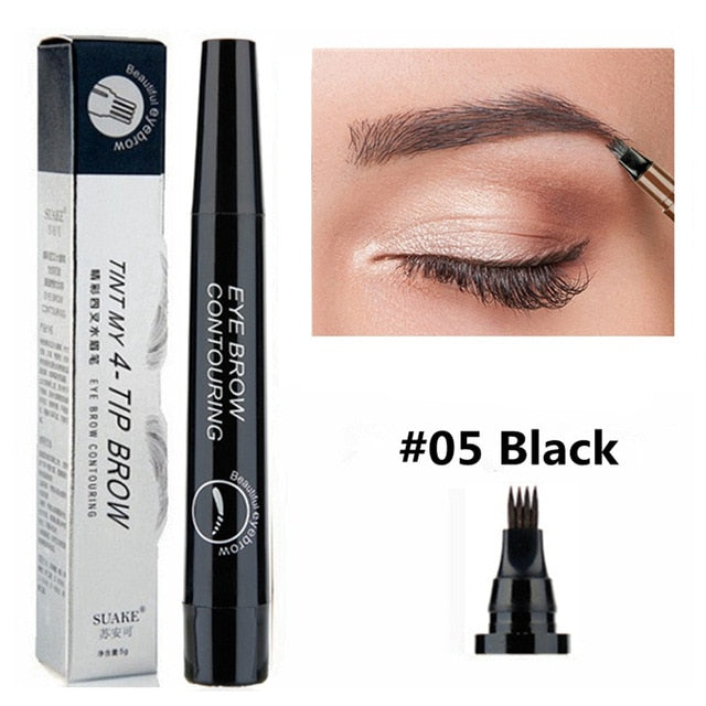Hot Selling Eyebrow Pen Waterproof 4 Fork Tip Eyebrow Tattoo Pencil Long Lasting Professional Brown Black Liquid Eye Brow Pencil